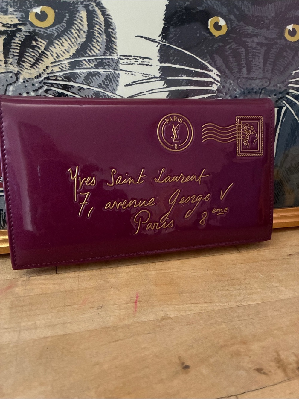 YSL Script Y Mail Limited Edition Patent Checkbook Notebook Wallet!